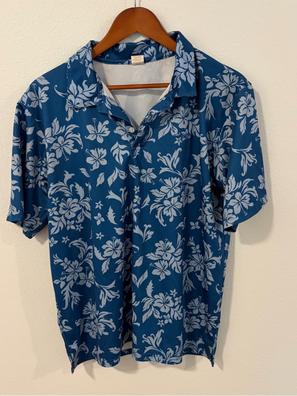 Men's Blue Floral Polo Shirt - Casual Button Collar